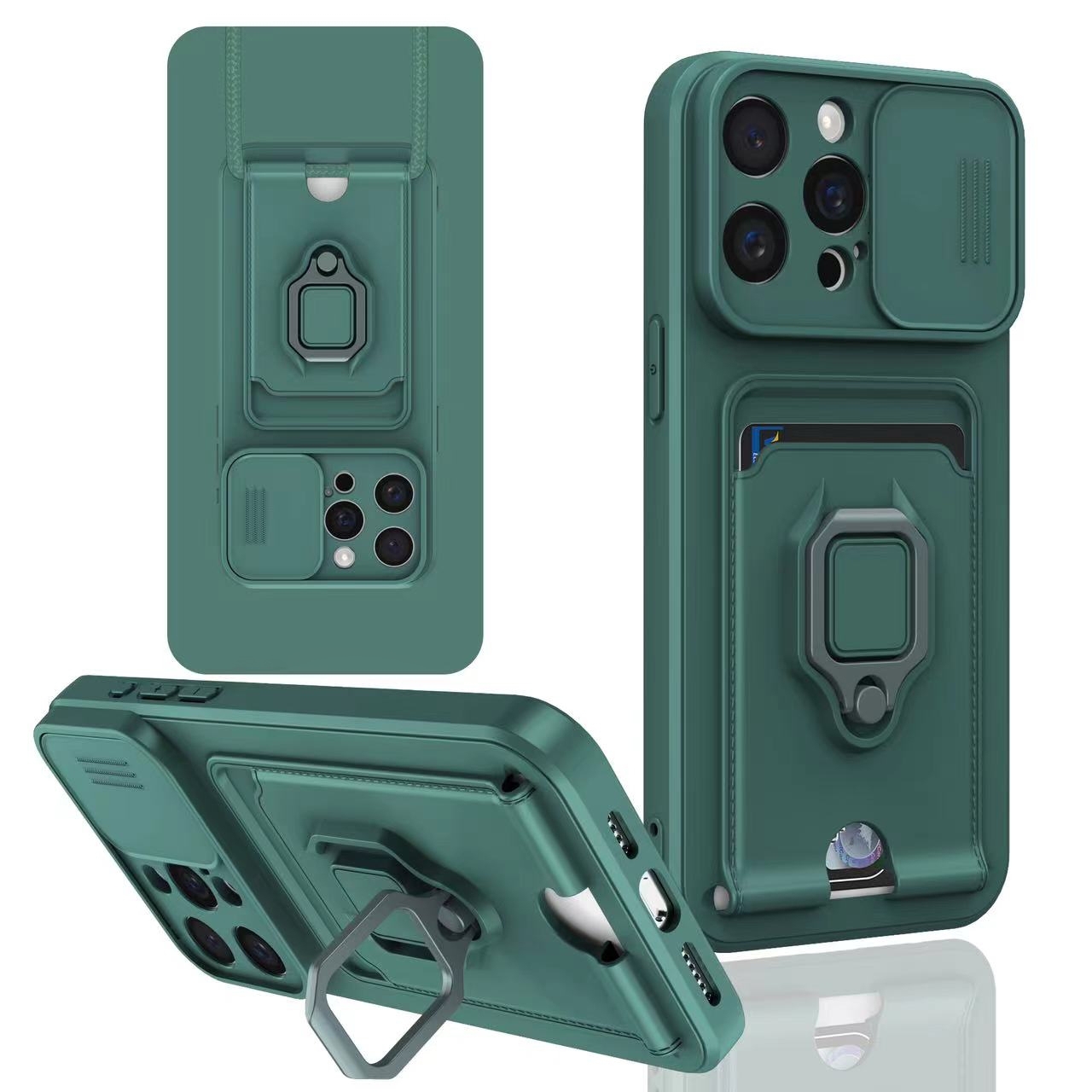 For iPhone 12 Pro Max Sliding Camshield Magnetic Card Holder Silicone Phone Case(Dark Night Green) - Shopkiz.com