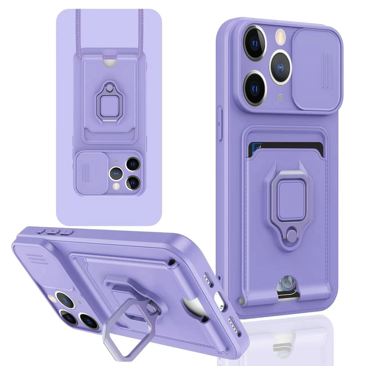 For iPhone 11 Pro Max Sliding Camshield Magnetic Card Holder Silicone Phone Case(Light Purple) - Shopkiz.com