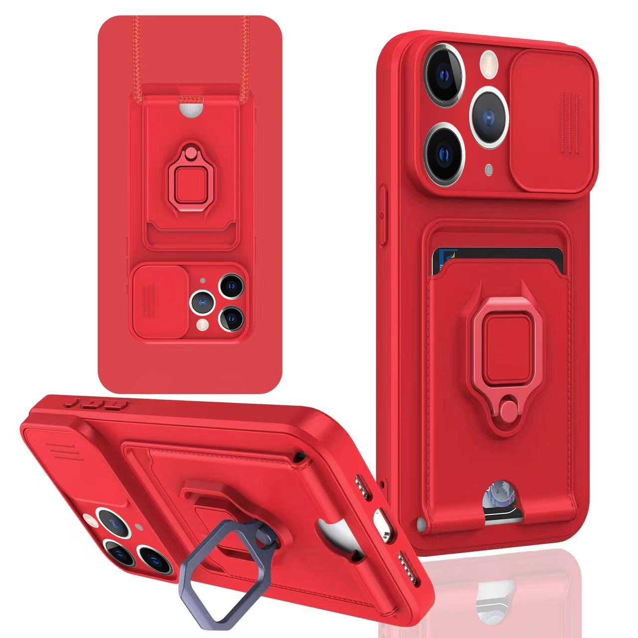 For iPhone 11 Pro Sliding Camshield Magnetic Card Holder Silicone Phone Case(Red) - Shopkiz.com