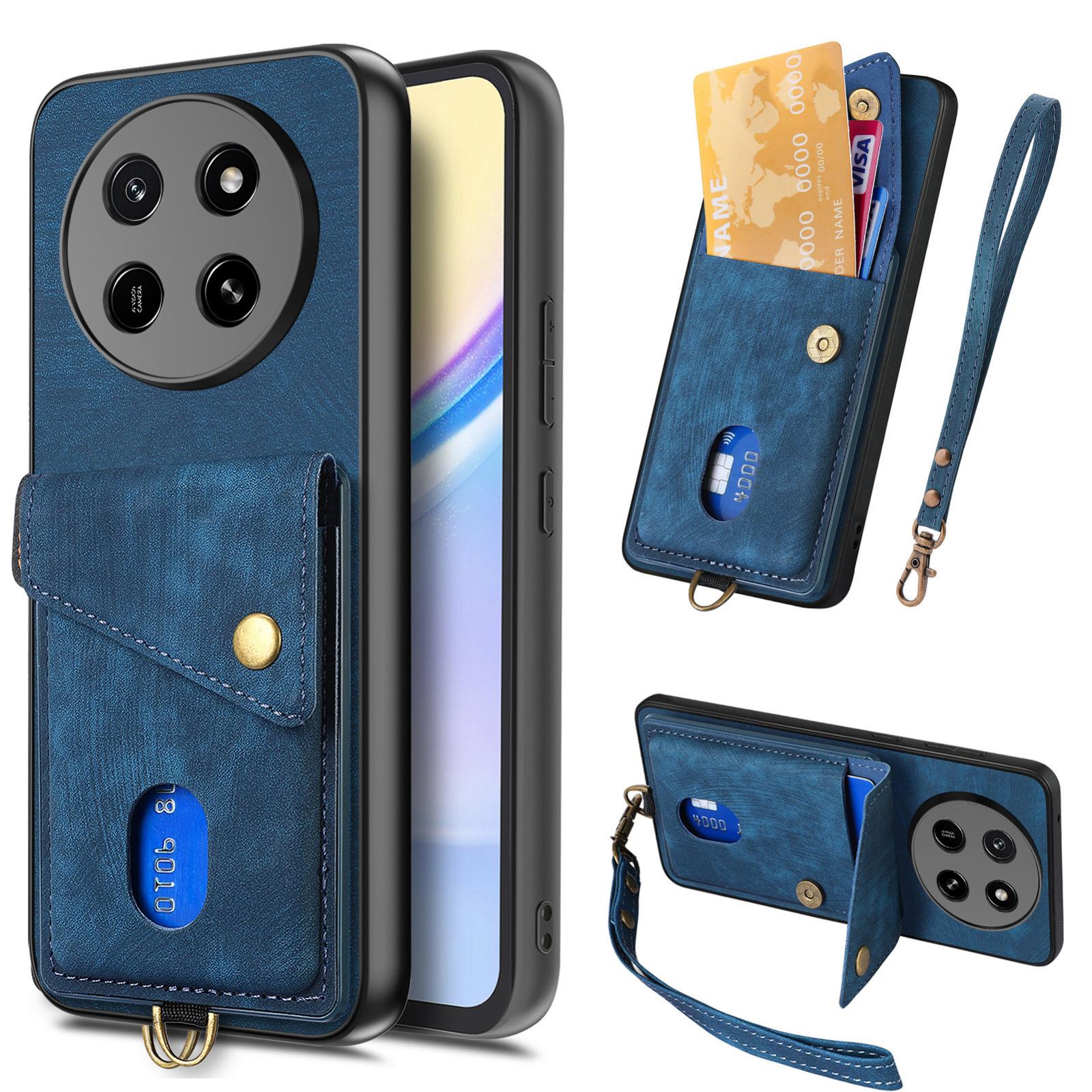 For Honor X80 Pro Max 5G Retro Card Wallet Fold Leather Phone Case with Strap(Blue) - Shopkiz.com