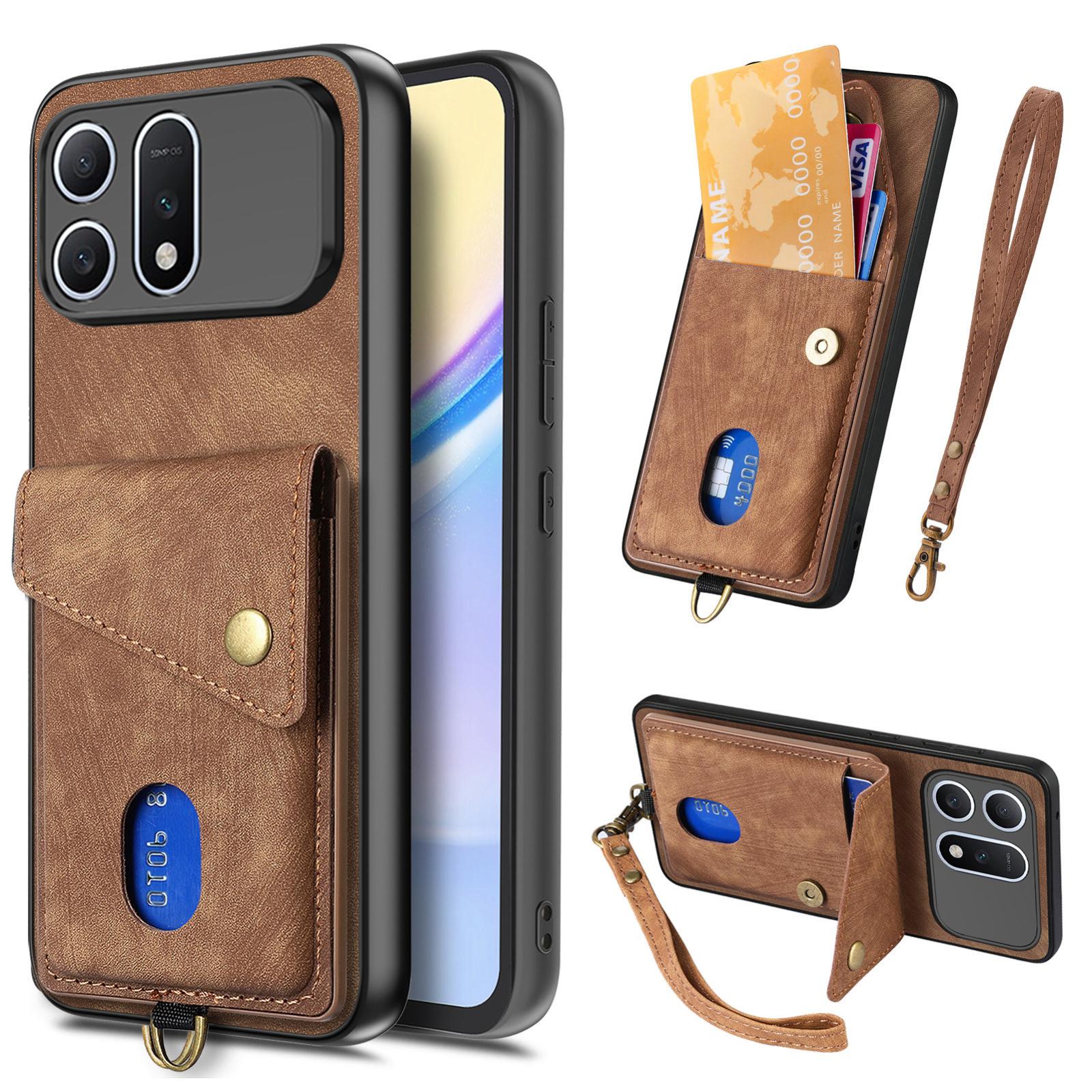 For Honor Win Turbo 5G Retro Card Wallet Fold Leather Phone Case with Strap(Brown) - Shopkiz.com