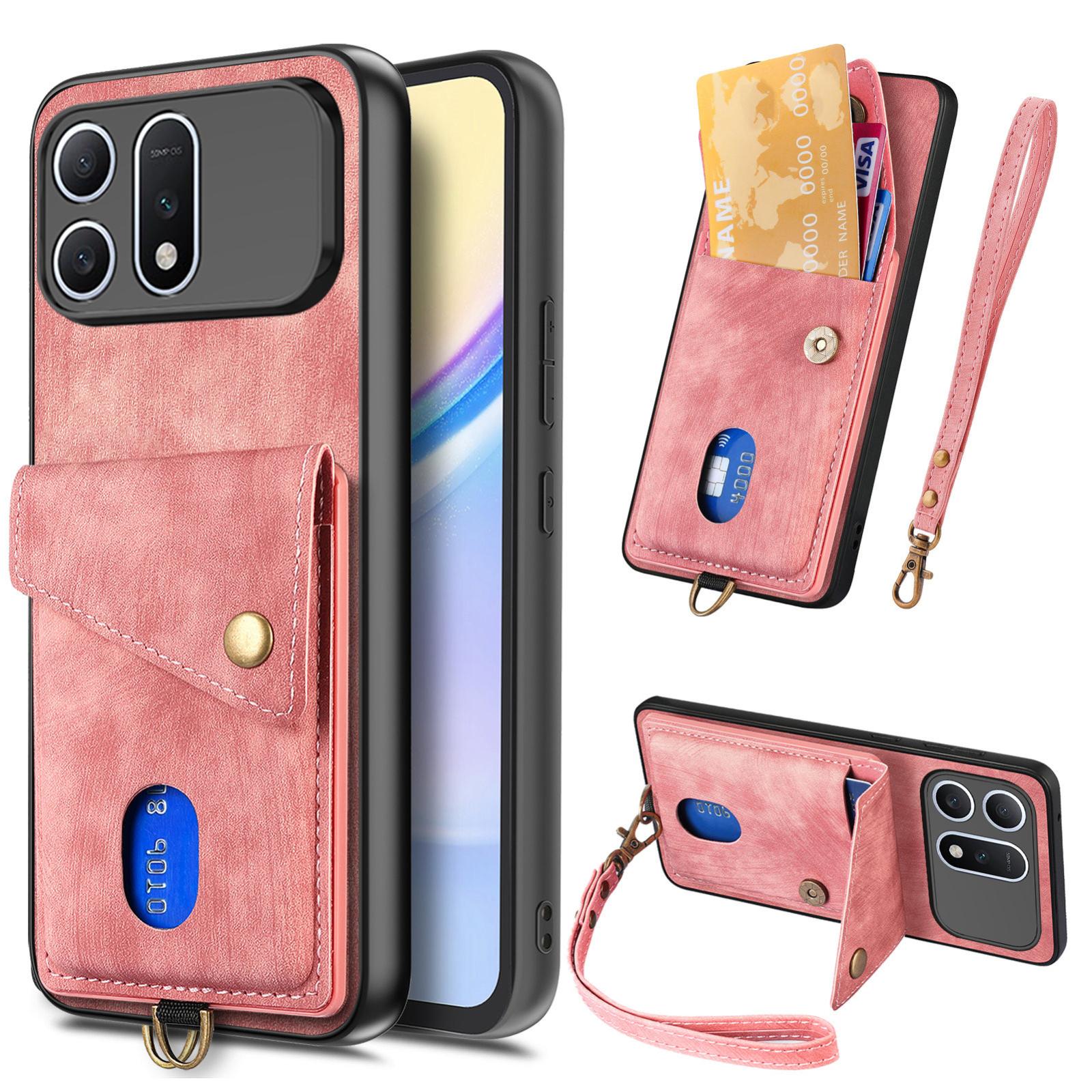 For Honor Win Turbo 5G Retro Card Wallet Fold Leather Phone Case with Strap(Pink) - Shopkiz.com