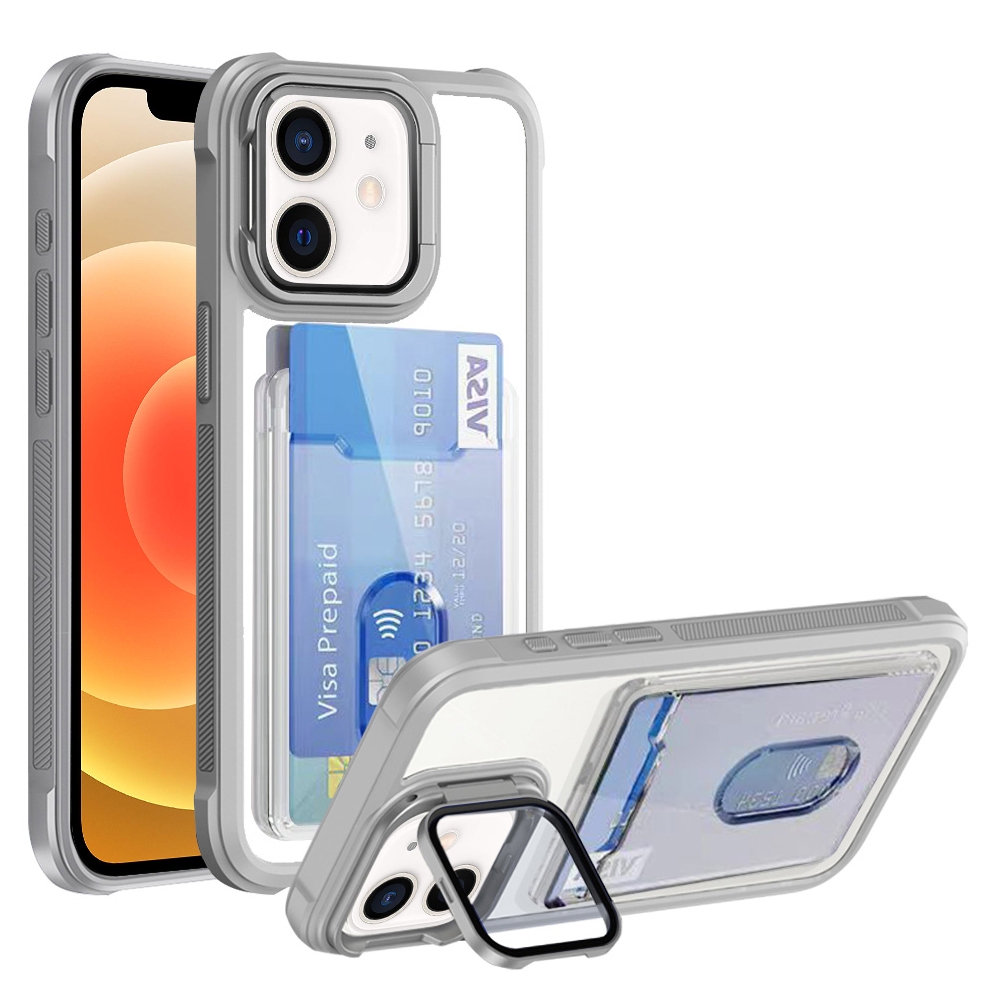 For iPhone 12 Card Bag Holder Acrylic Hybrid TPU Phone Case(White) - Shopkiz.com