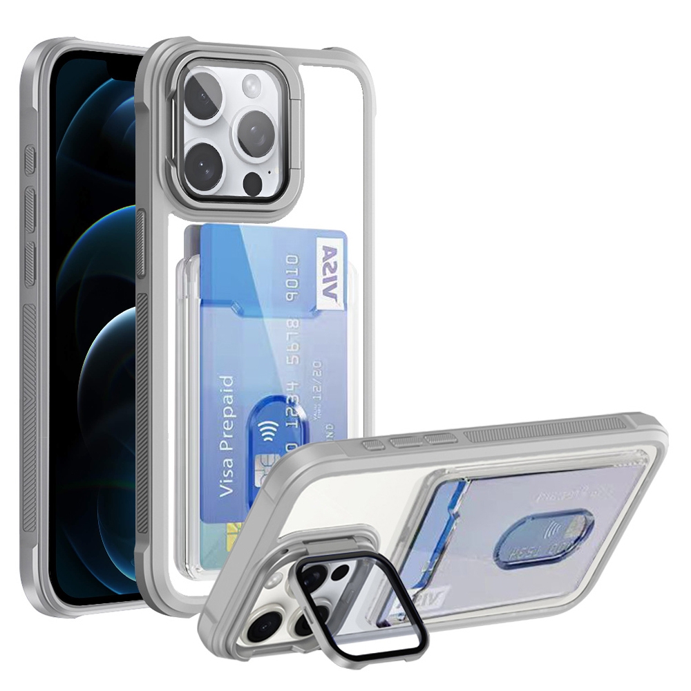 For iPhone 12 Pro Max Card Bag Holder Acrylic Hybrid TPU Phone Case(White) - Shopkiz.com