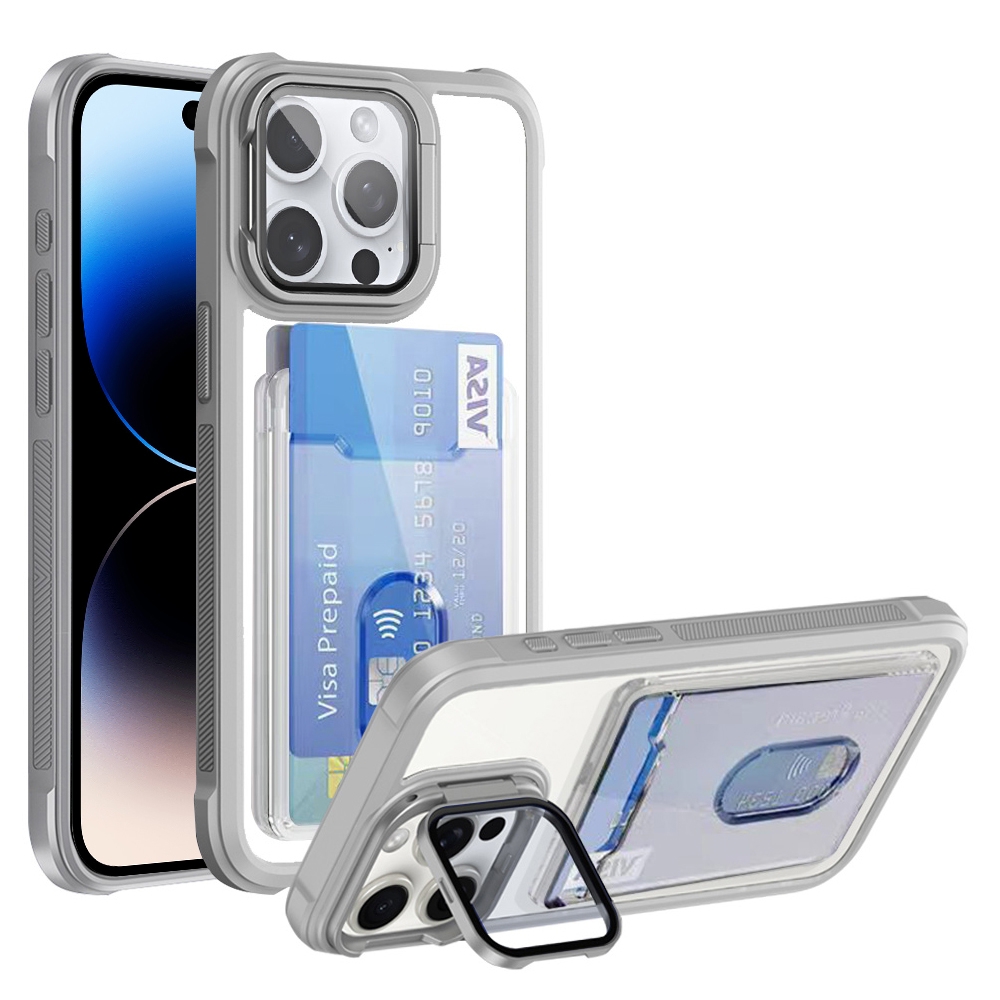 For iPhone 14 Pro Max Card Bag Holder Acrylic Hybrid TPU Phone Case(White) - Shopkiz.com