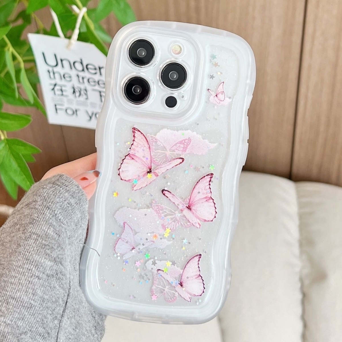 For iPhone 14 Pro Wave Edge Butterfly TPU Hybrid PC Phone Case(White) - Shopkiz.com