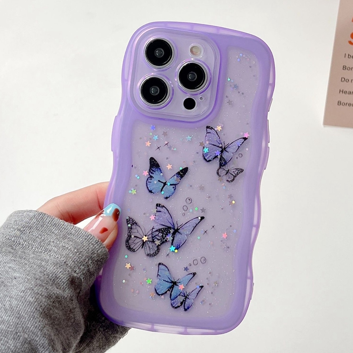 For iPhone 13 Pro Wave Edge Butterfly TPU Hybrid PC Phone Case(Purple) - Shopkiz.com