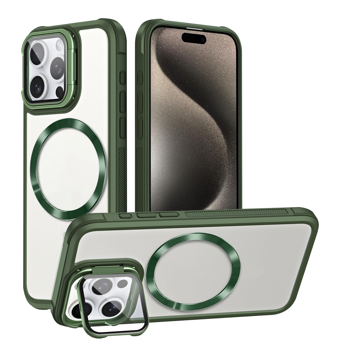 For iPhone 15 Pro Max CD-grain Magsafe Acrylic Hybrid TPU Phone Case(Green) - Shopkiz.com