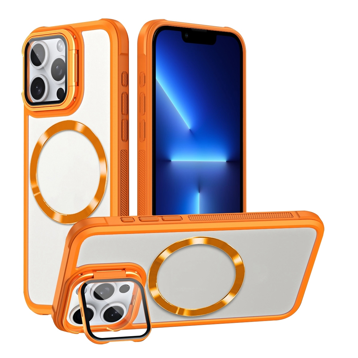 For iPhone 13 Pro CD-grain Magsafe Acrylic Hybrid TPU Phone Case(Orange) - Shopkiz.com