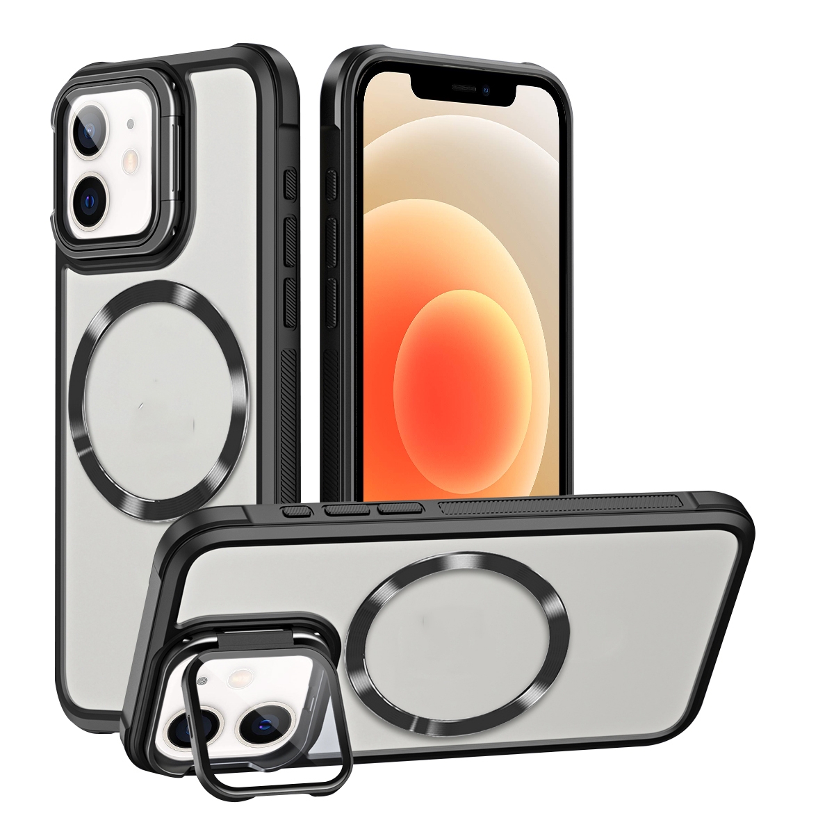For iPhone 12 CD-grain Magsafe Acrylic Hybrid TPU Phone Case(Black) - Shopkiz.com