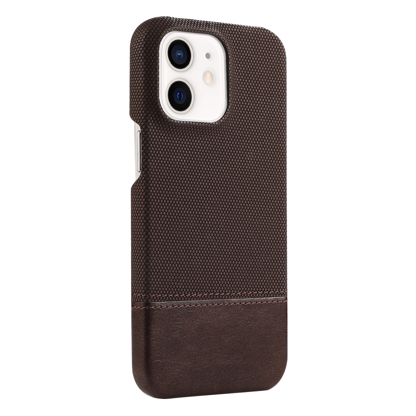 For iPhone 12 Stitching Cloth PU Shockproof Phone Case(Dark Brown) - Shopkiz.com
