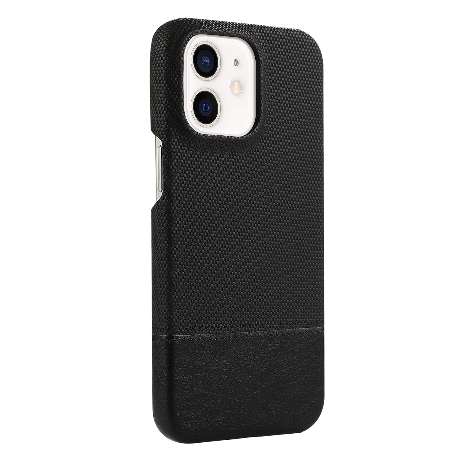 For iPhone 12 Stitching Cloth PU Shockproof Phone Case(Black) - Shopkiz.com