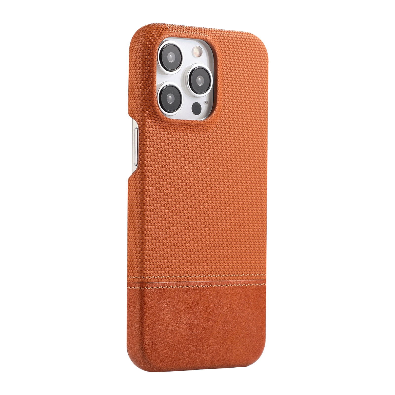 For iPhone 16 Pro Max Stitching Cloth PU Shockproof Phone Case(Brown) - Shopkiz.com