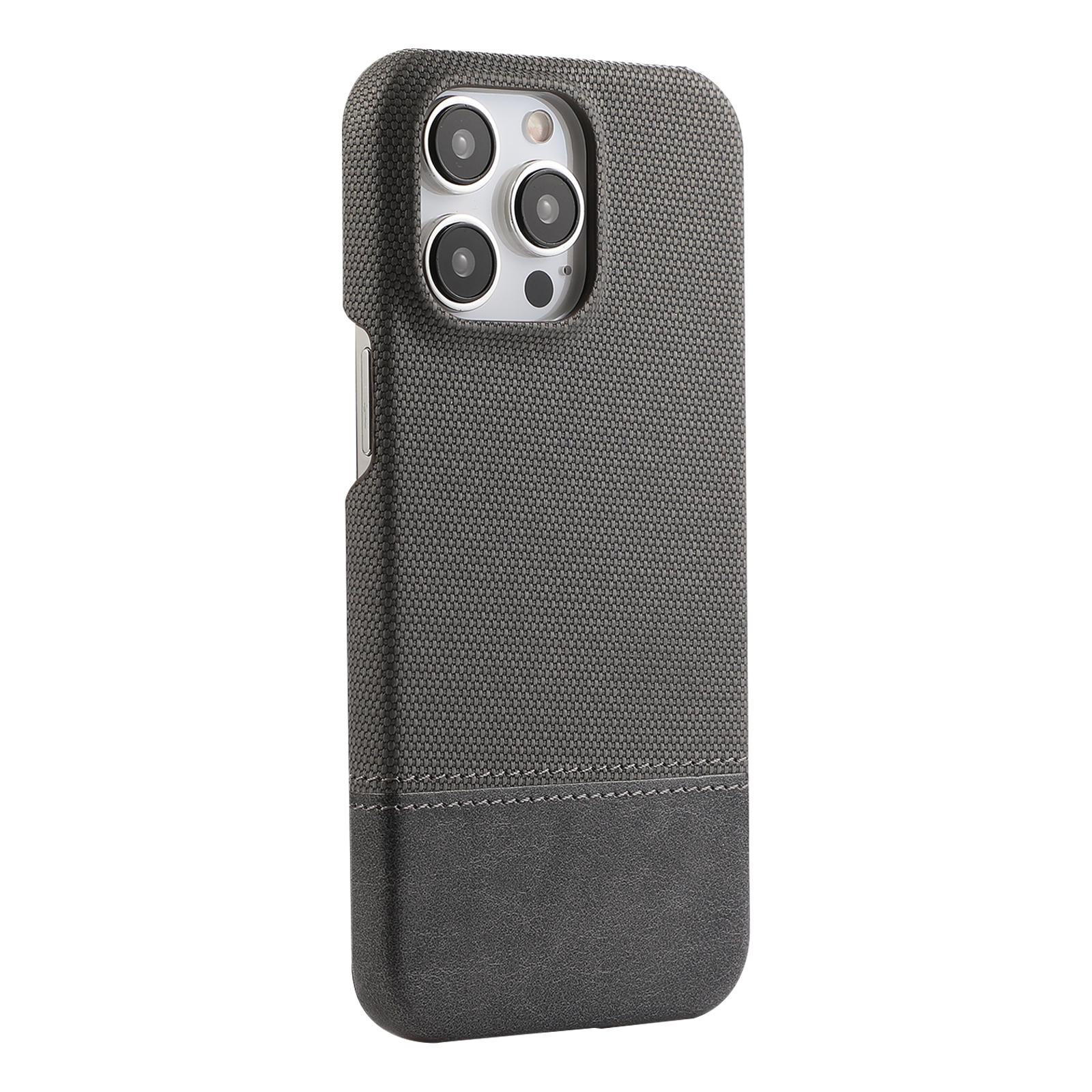 For iPhone 16 Pro Stitching Cloth PU Shockproof Phone Case(Grey) - Shopkiz.com
