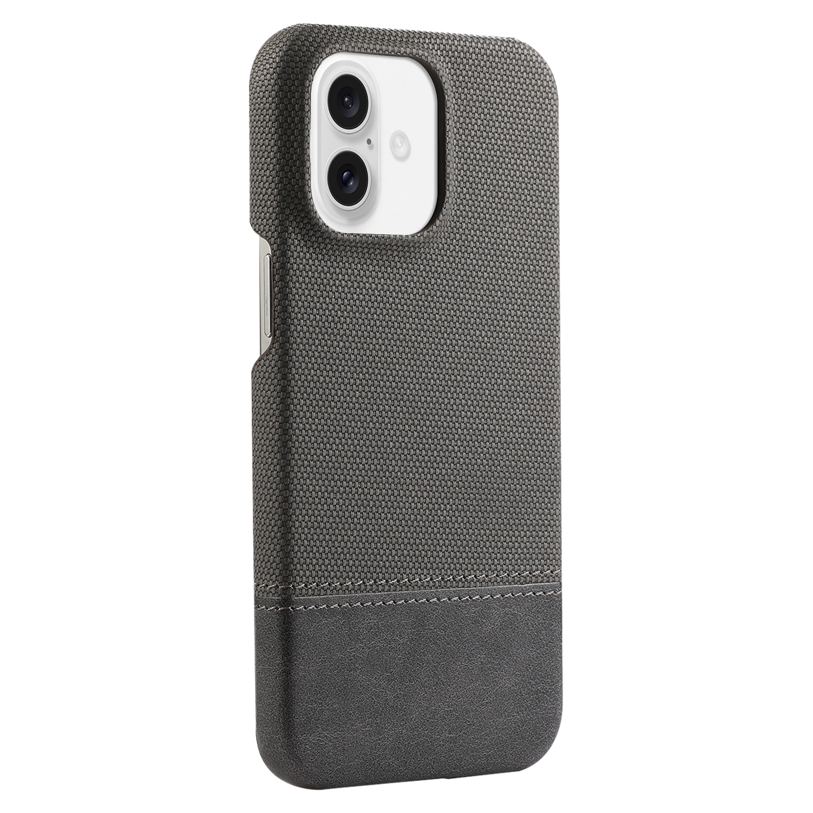 For iPhone 16 Plus Stitching Cloth PU Shockproof Phone Case(Grey) - Shopkiz.com