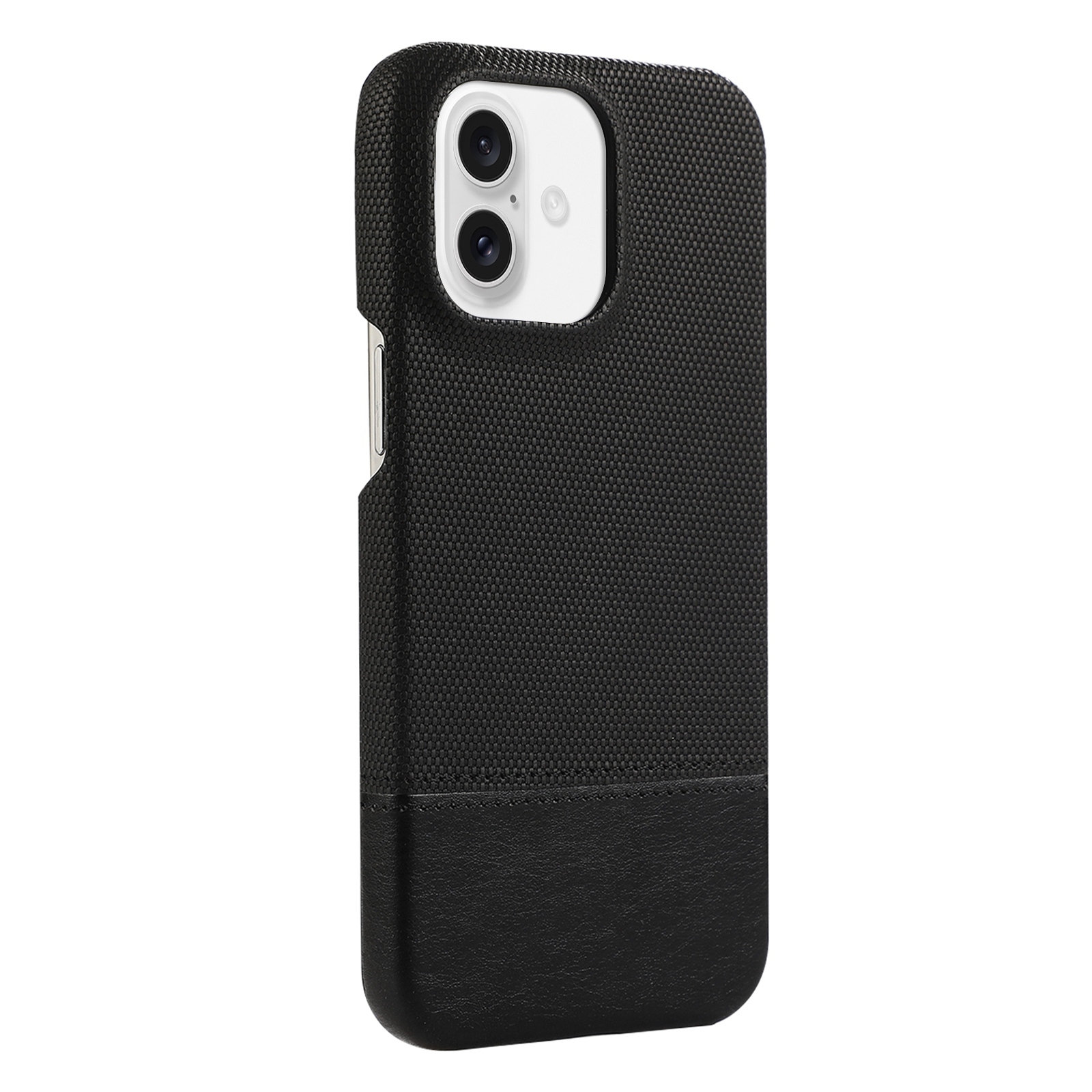 For iPhone 16 Stitching Cloth PU Shockproof Phone Case(Black) - Shopkiz.com