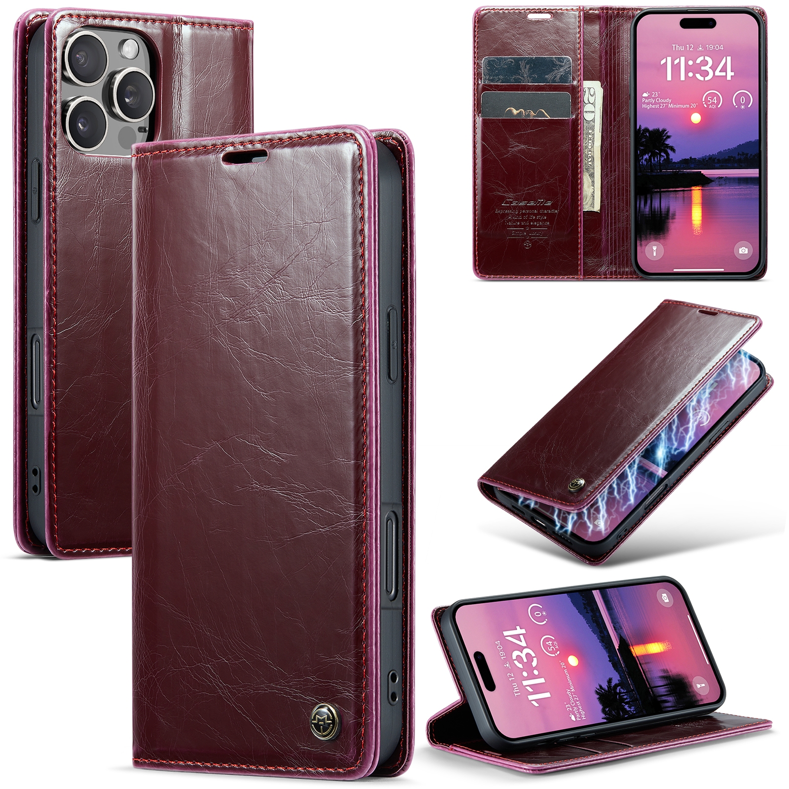 For iPhone 16 Pro CaseMe 003 Crazy Horse Texture Flip Leather Phone Case(Red) - Shopkiz.com