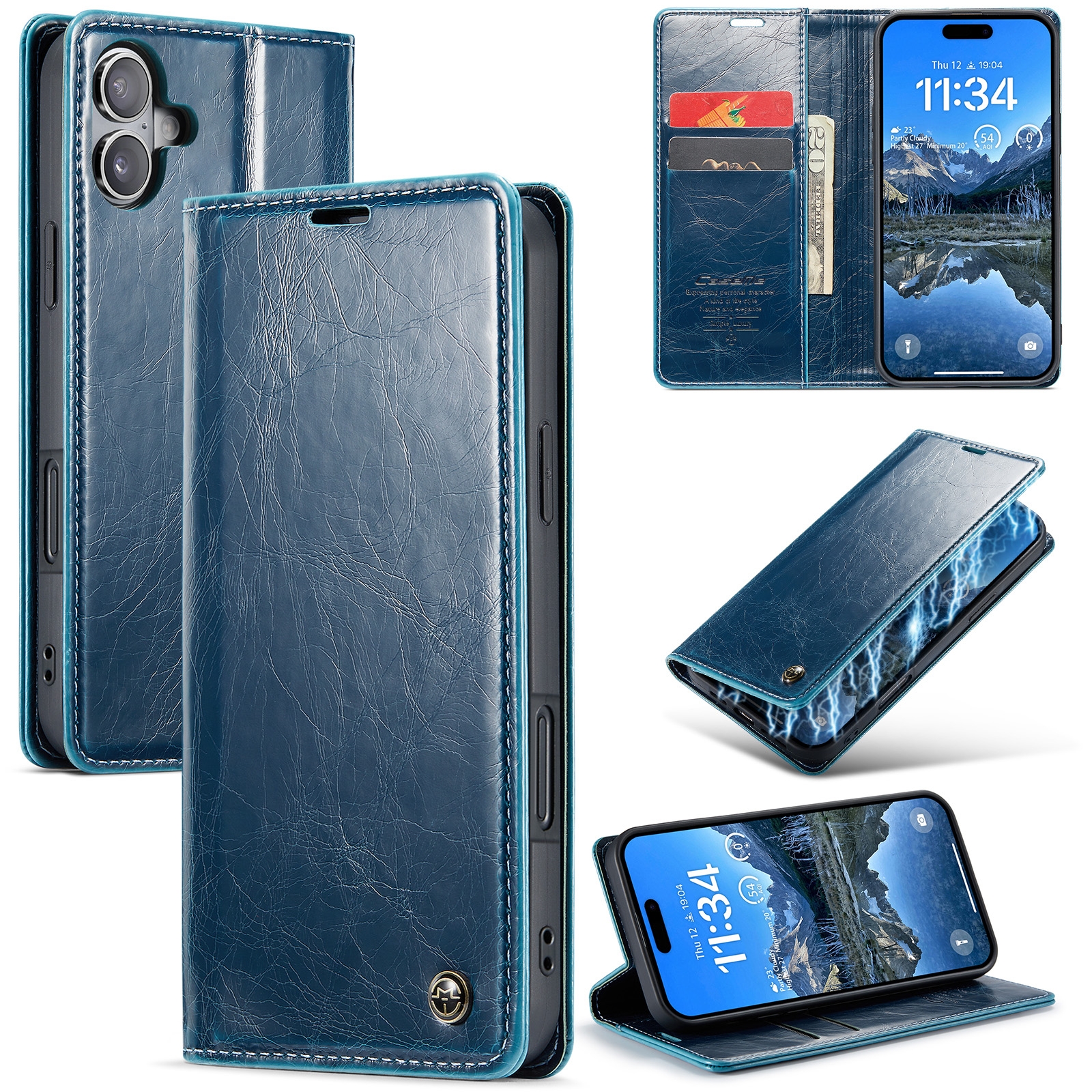 For iPhone 16 Plus CaseMe 003 Crazy Horse Texture Flip Leather Phone Case(Blue) - Shopkiz.com