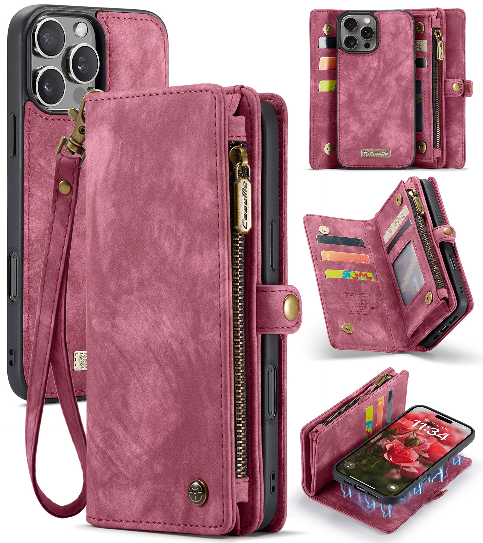For iPhone 16 Pro Max CaseMe 008 Detachable Multifunctional Leather Phone Case(Red) - Shopkiz.com