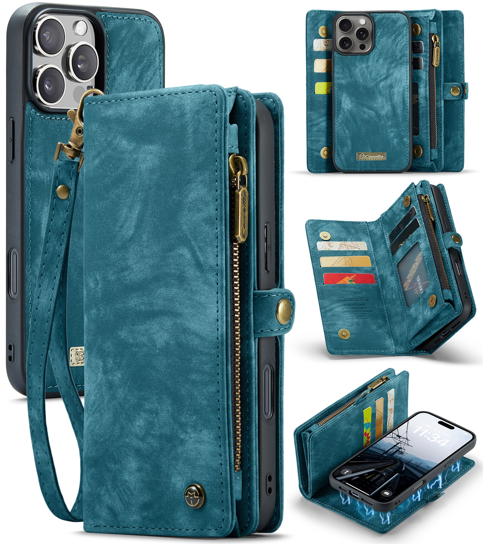 For iPhone 16 Pro CaseMe 008 Detachable Multifunctional Leather Phone Case(Blue) - Shopkiz.com