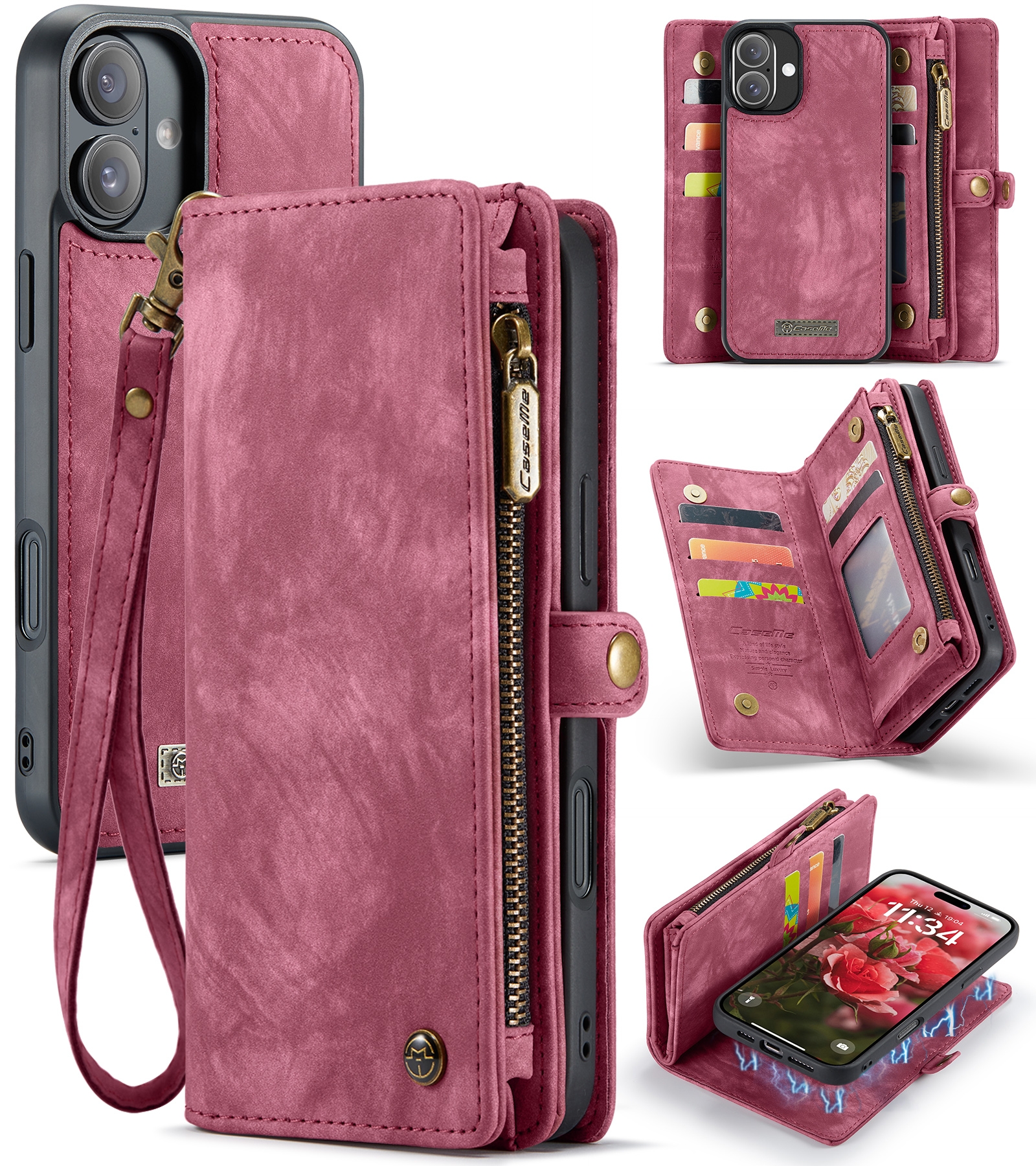 For iPhone 16 Plus CaseMe 008 Detachable Multifunctional Leather Phone Case(Red) - Shopkiz.com