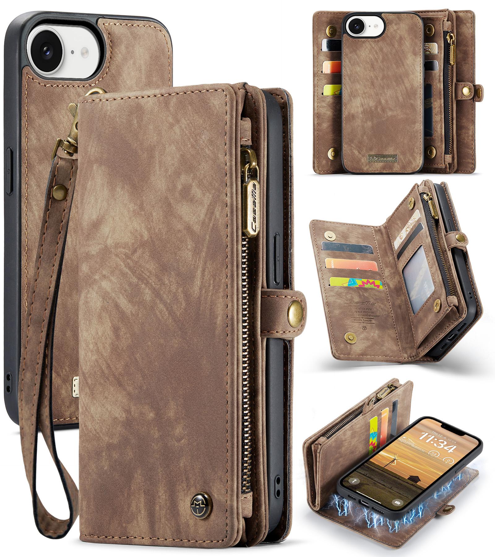 For iPhone 17e / 16e CaseMe 008 Detachable Multifunctional Leather Phone Case(Brown) - Shopkiz.com