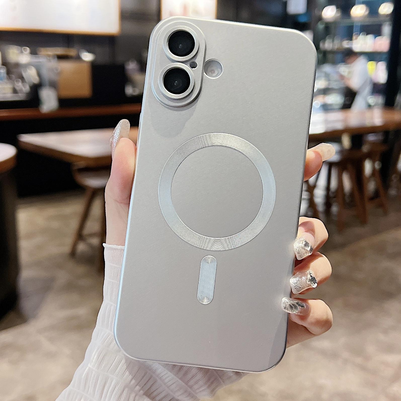 For iPhone 17 Pro Max Metallic Paint Magsafe Liquid TPU Phone Case(Silver) - Shopkiz.com