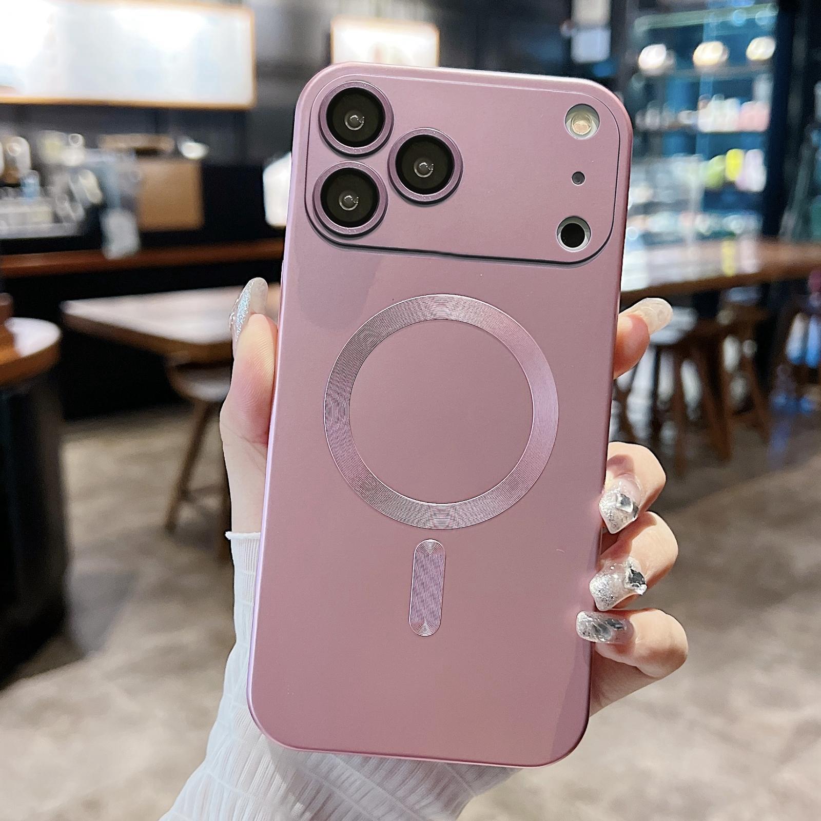 For iPhone 17 Pro Metallic Paint Magsafe Liquid TPU Phone Case(Pink) - Shopkiz.com