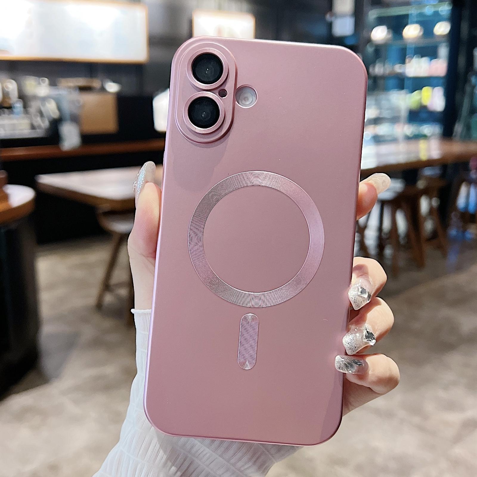 For iPhone 17 Metallic Paint Magsafe Liquid TPU Phone Case(Pink) - Shopkiz.com