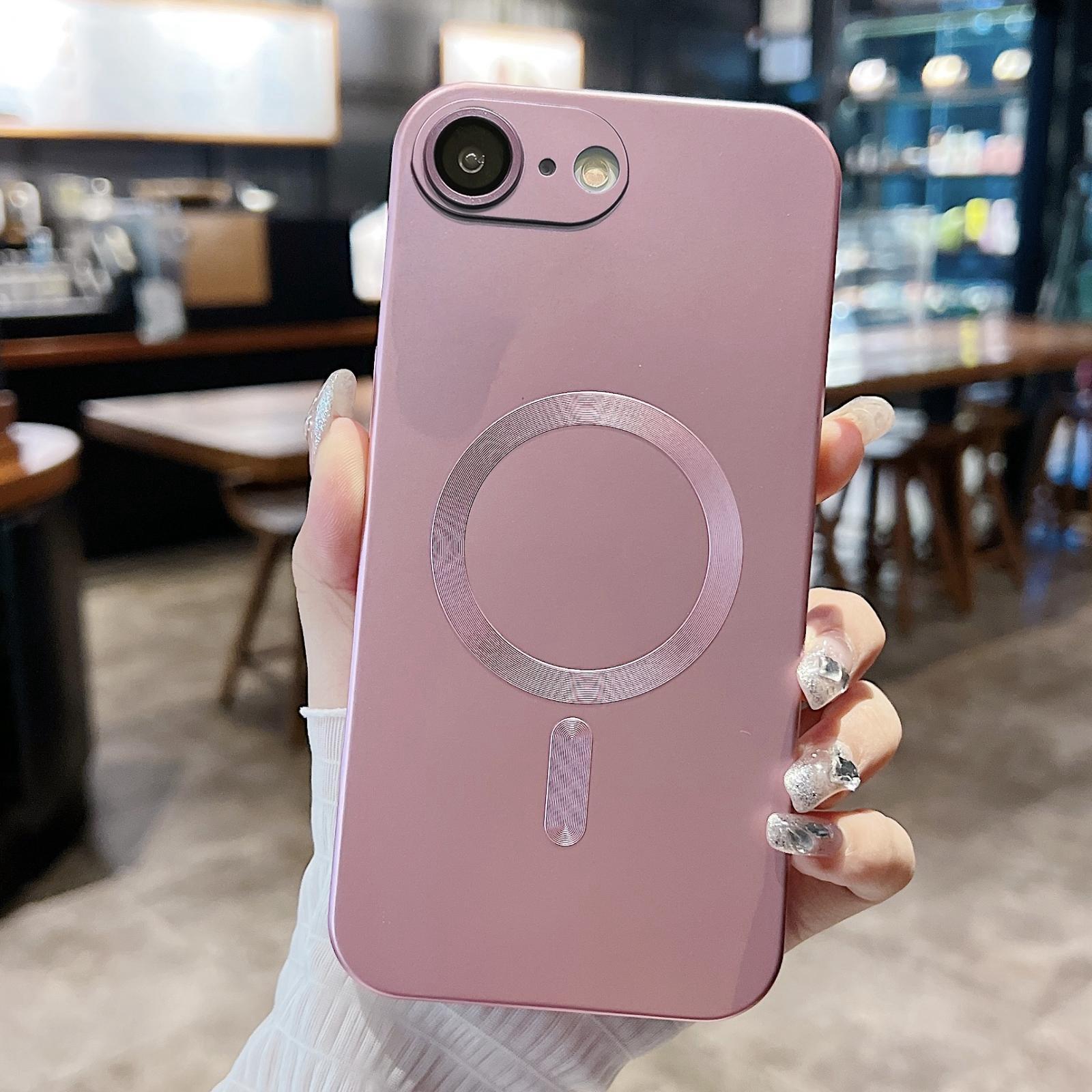 For iPhone 17e / 16e Metallic Paint Magsafe Liquid TPU Phone Case(Pink) - Shopkiz.com