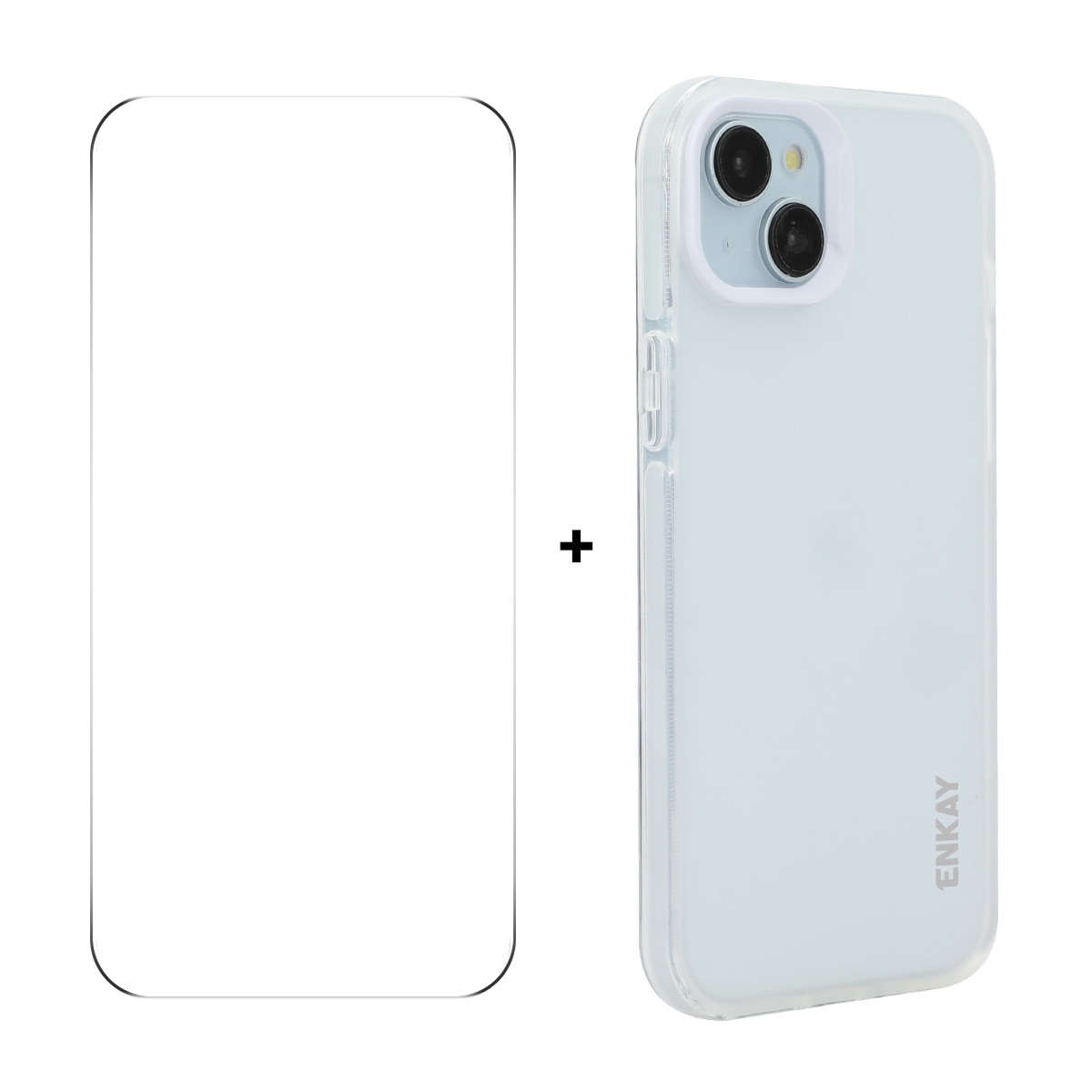 For iPhone 14 Plus ENKAY Hat-Prince Translucent Matte TPU Phone Case + 9H Big Arc Edge Film(White) - Shopkiz.com