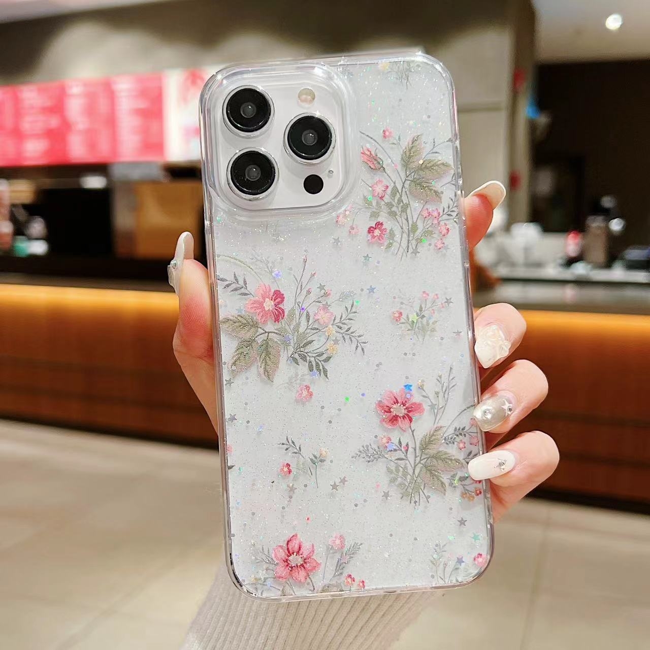 For iPhone 16 Pro Max Spring Garden Epoxy TPU Phone Case(F04 French Flowers) - Shopkiz.com