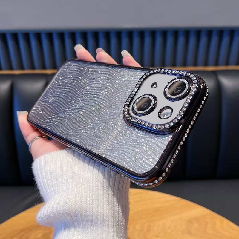 For iPhone 15 Diamond Water Ripple Gradient Glitter TPU Phone Case(Black) - Shopkiz.com