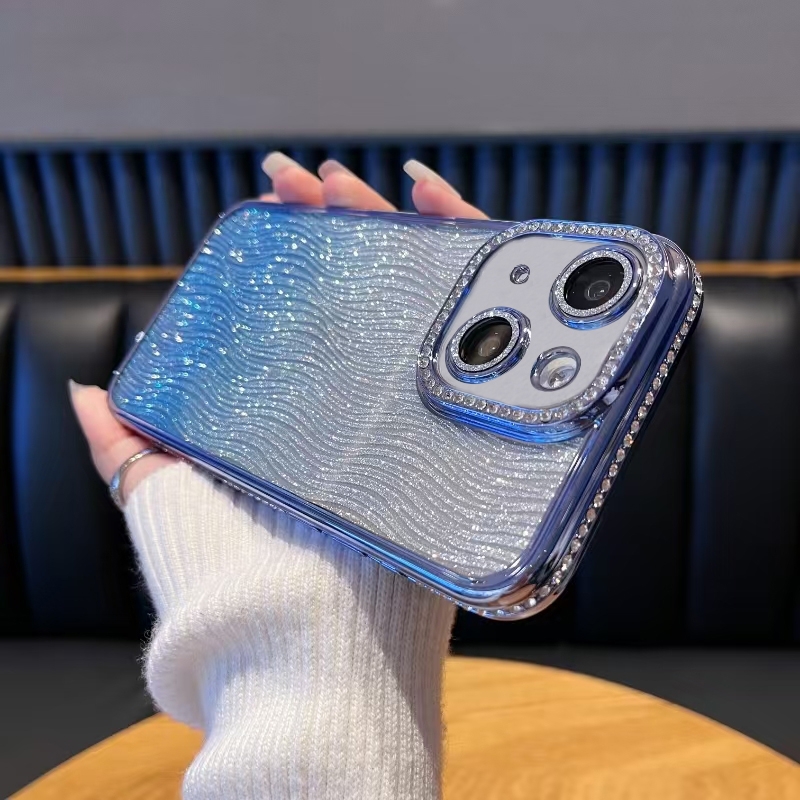 For iPhone 14 Diamond Water Ripple Gradient Glitter TPU Phone Case(Blue) - Shopkiz.com