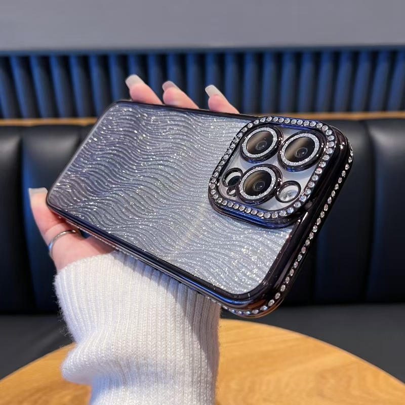 For iPhone 13 Pro Diamond Water Ripple Gradient Glitter TPU Phone Case(Black) - Shopkiz.com