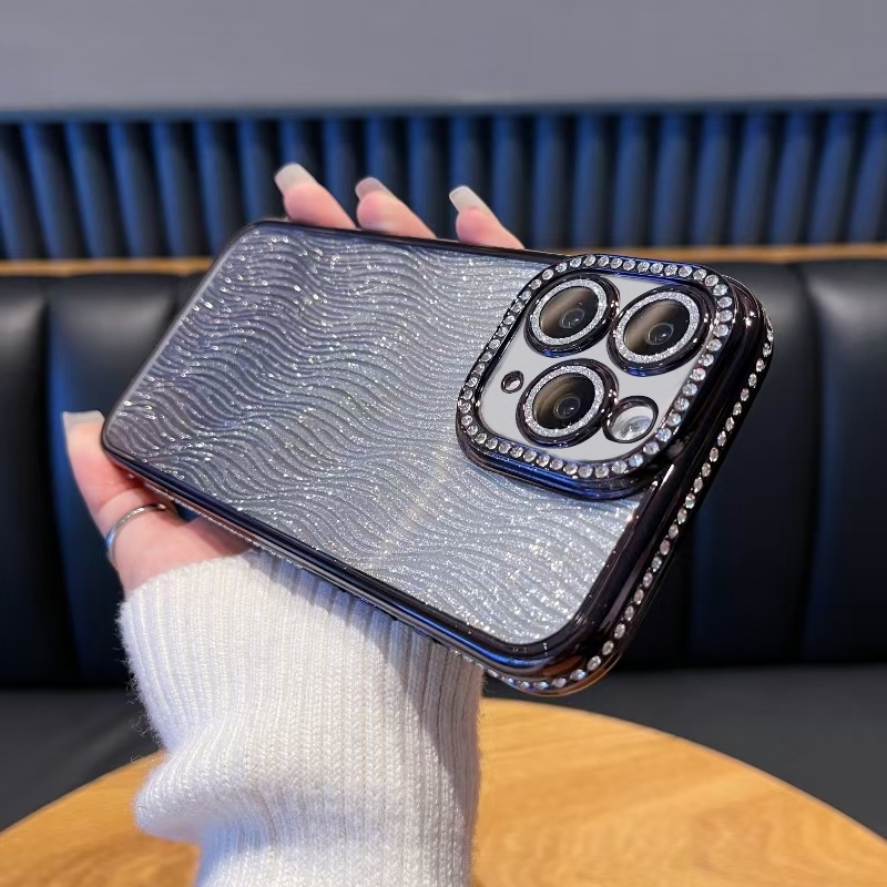 For iPhone 11 Pro Max Diamond Water Ripple Gradient Glitter TPU Phone Case(Black) - Shopkiz.com