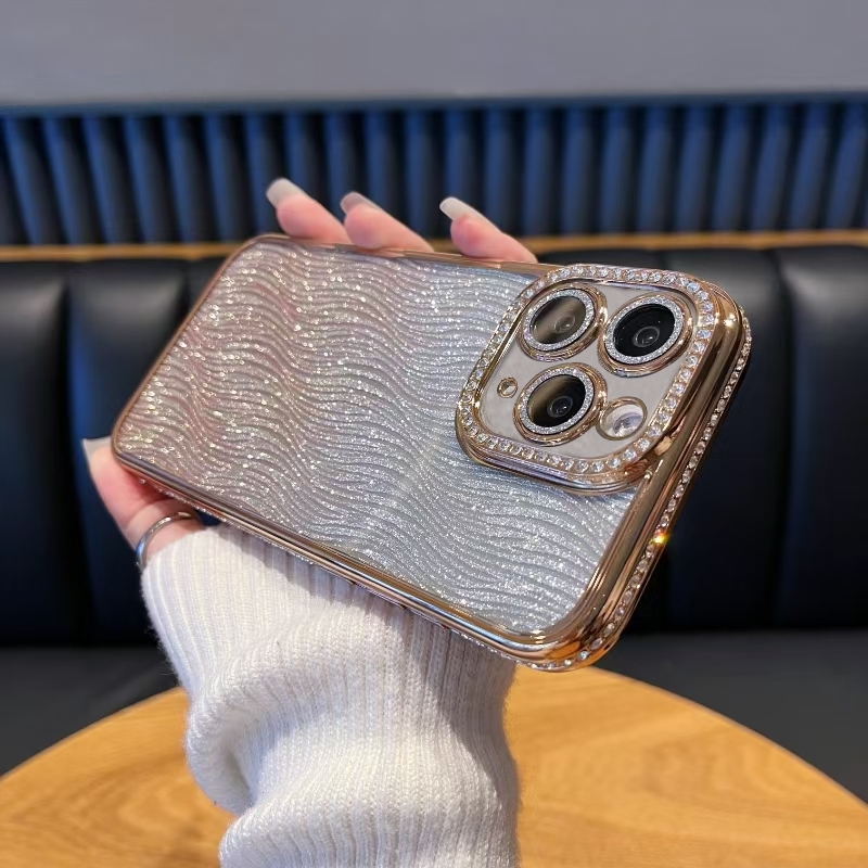 For iPhone 11 Pro Max Diamond Water Ripple Gradient Glitter TPU Phone Case(Gold) - Shopkiz.com