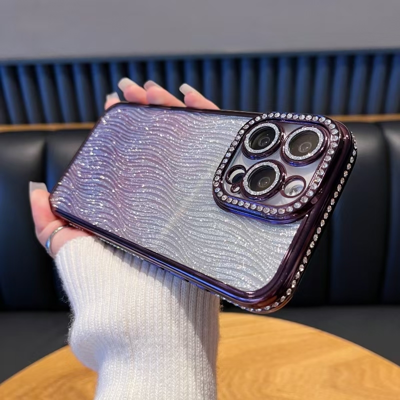 For iPhone 12 Pro Diamond Water Ripple Gradient Glitter TPU Phone Case(Purple) - Shopkiz.com