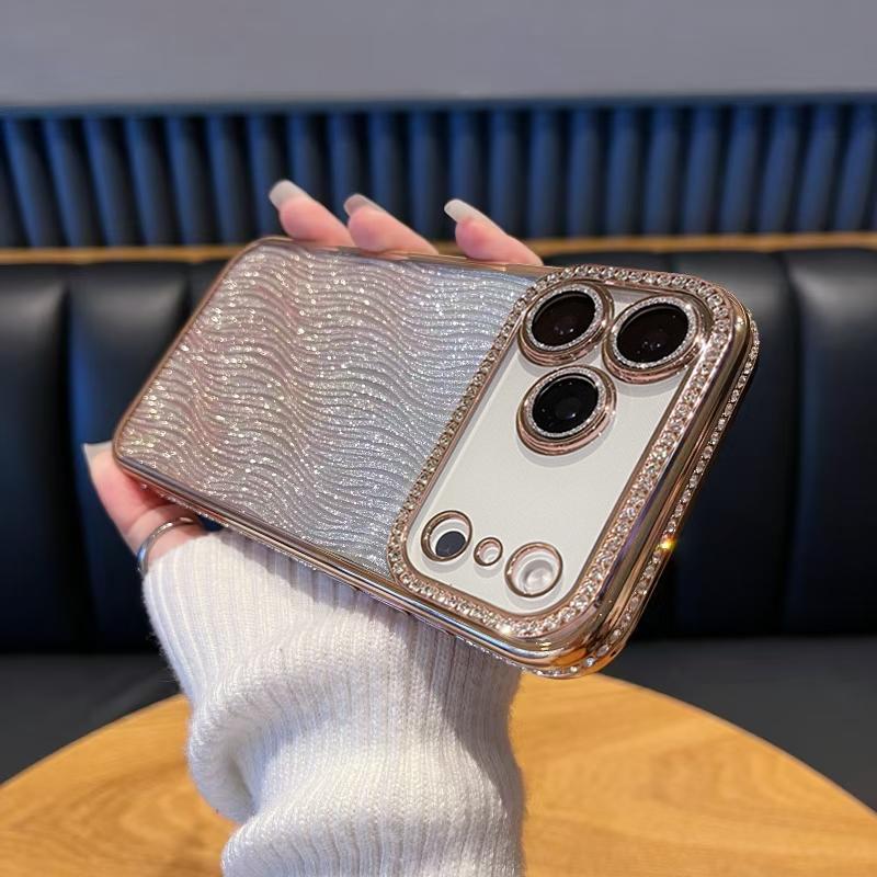 For iPhone 17 Pro Diamond Water Ripple Gradient Glitter TPU Phone Case(Gold) - Shopkiz.com