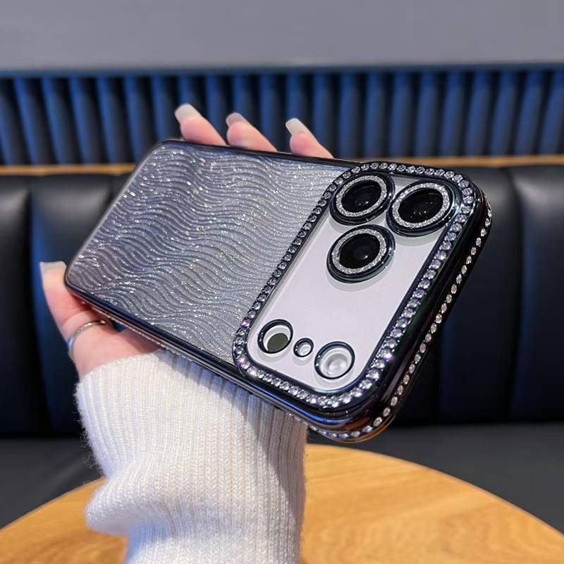 For iPhone 17 Pro Max Diamond Water Ripple Gradient Glitter TPU Phone Case(Black) - Shopkiz.com