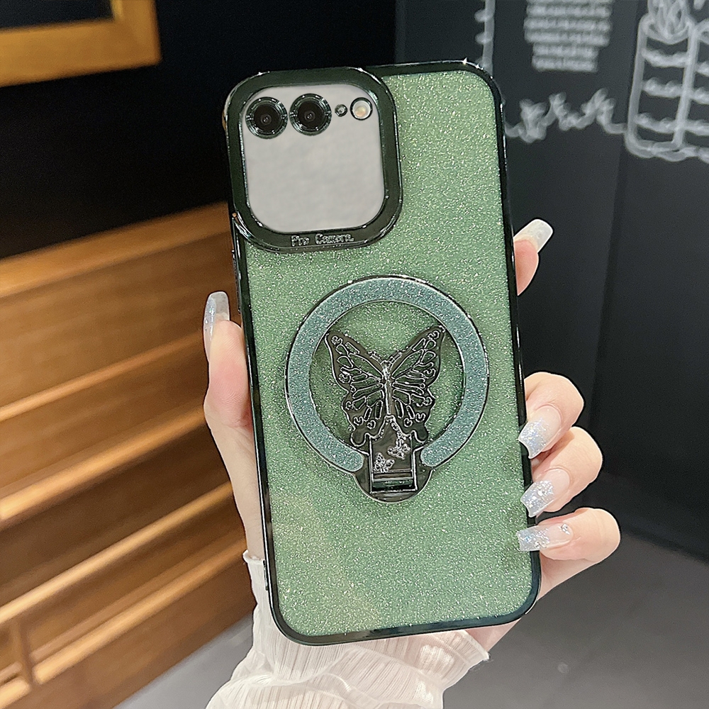 For iPhone 6 Plus / 6s Plus Plating Glitter Butterfly Holder Phone Case(Green) - Shopkiz.com