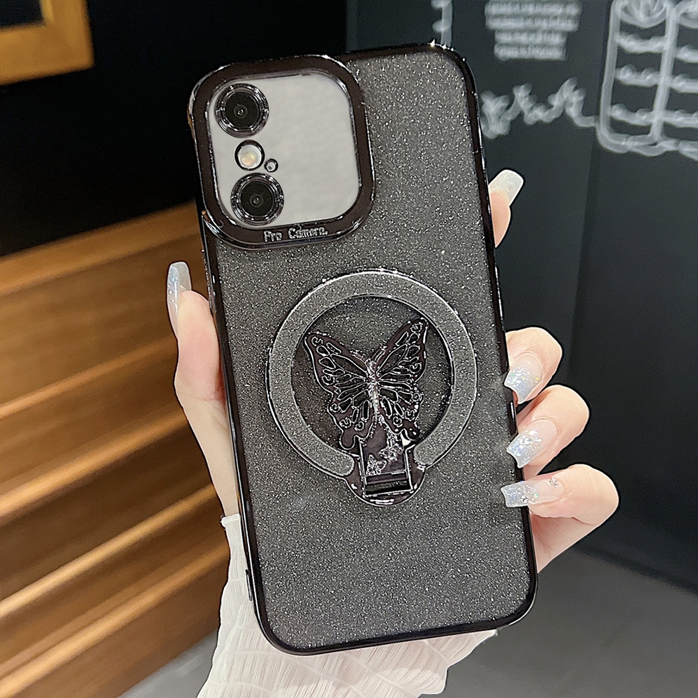 For iPhone XS Max Plating Glitter Butterfly Holder Phone Case(Black) - Shopkiz.com