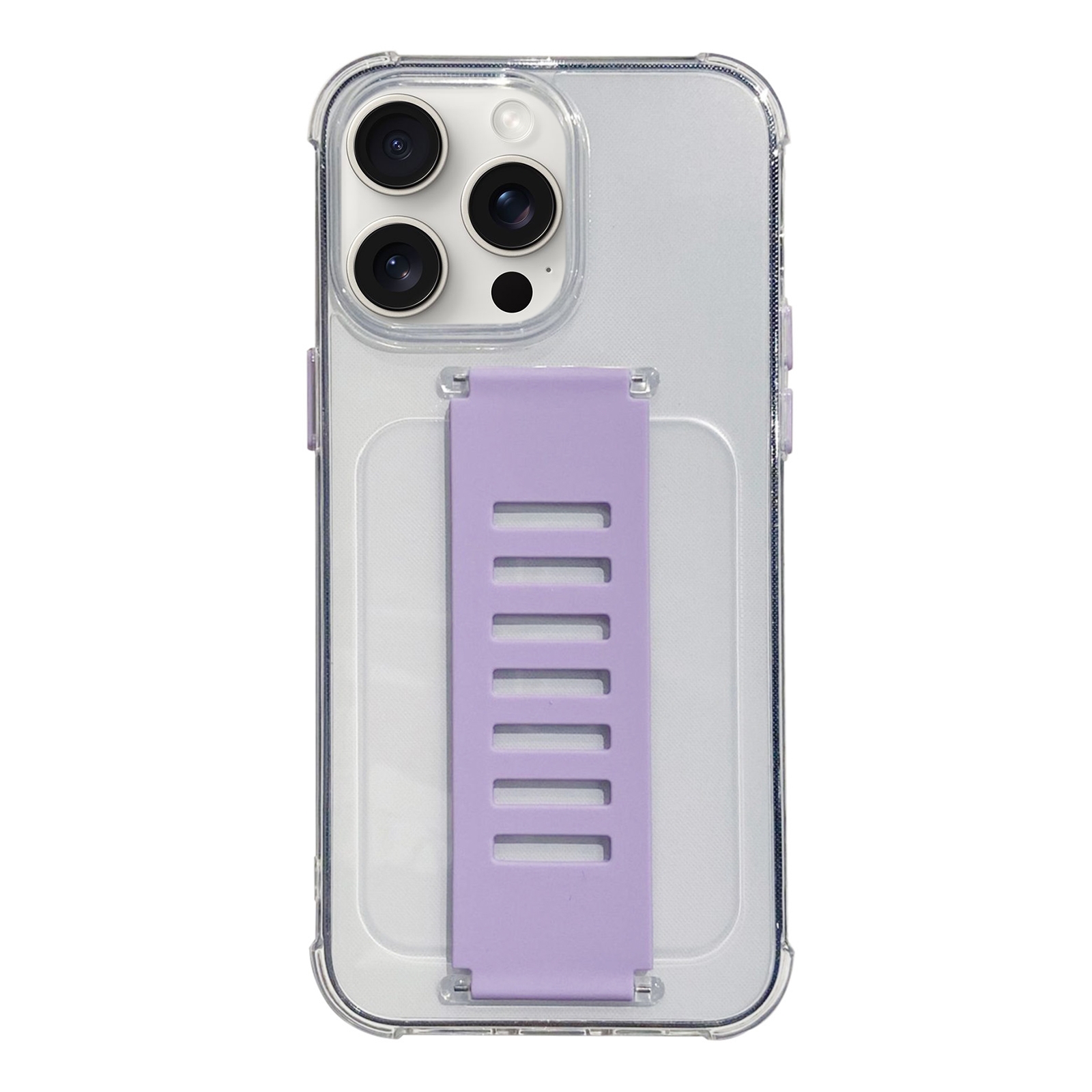 For iPhone 15 Pro Transparent Wristband Shockproof TPU Phone Case(Purple) - Shopkiz.com