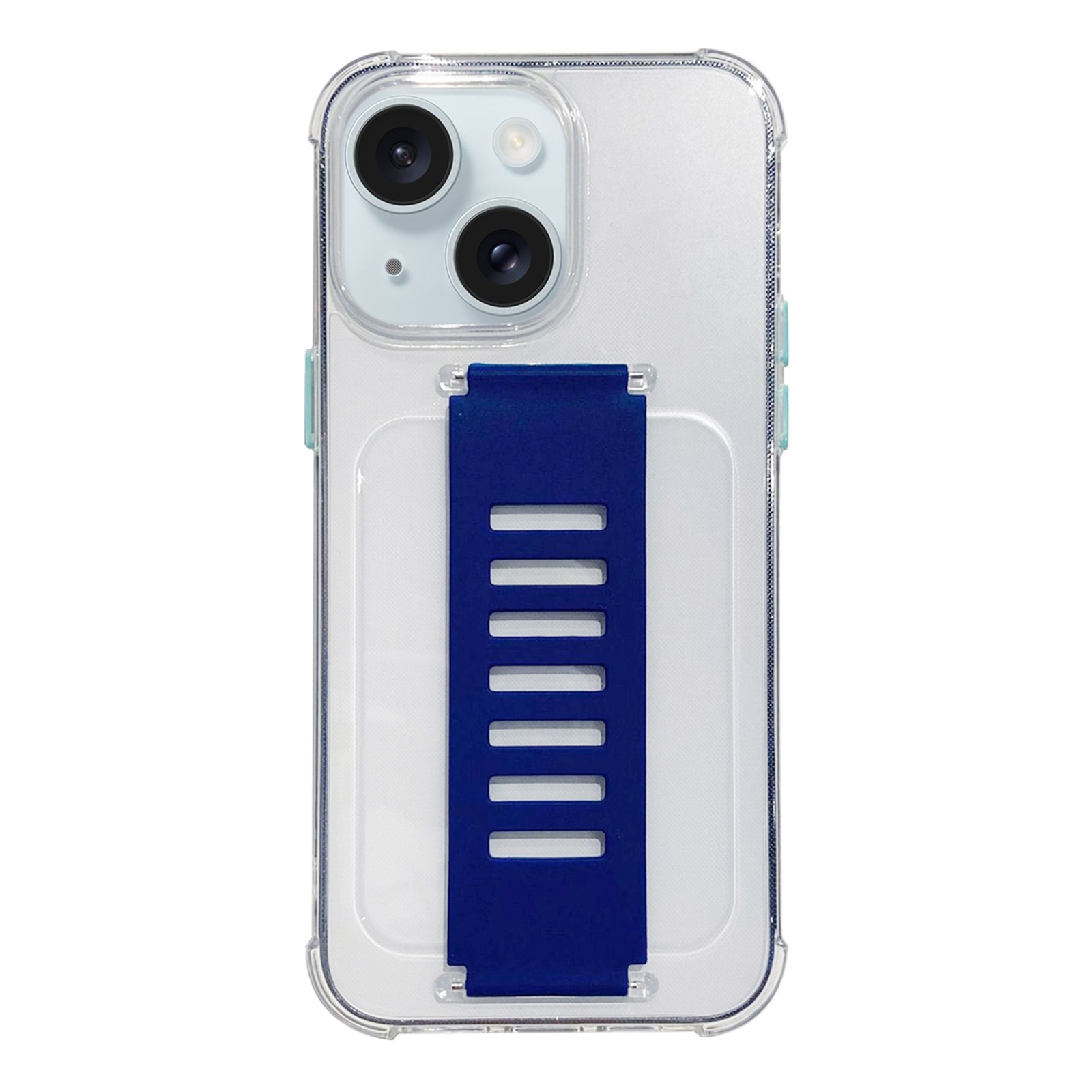 For iPhone 15 Plus Transparent Wristband Shockproof TPU Phone Case(Blue) - Shopkiz.com