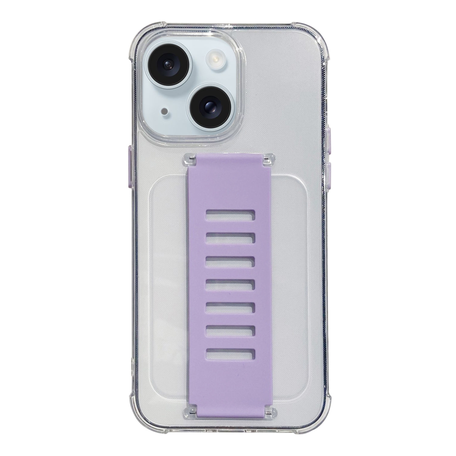 For iPhone 15 Transparent Wristband Shockproof TPU Phone Case(Purple) - Shopkiz.com