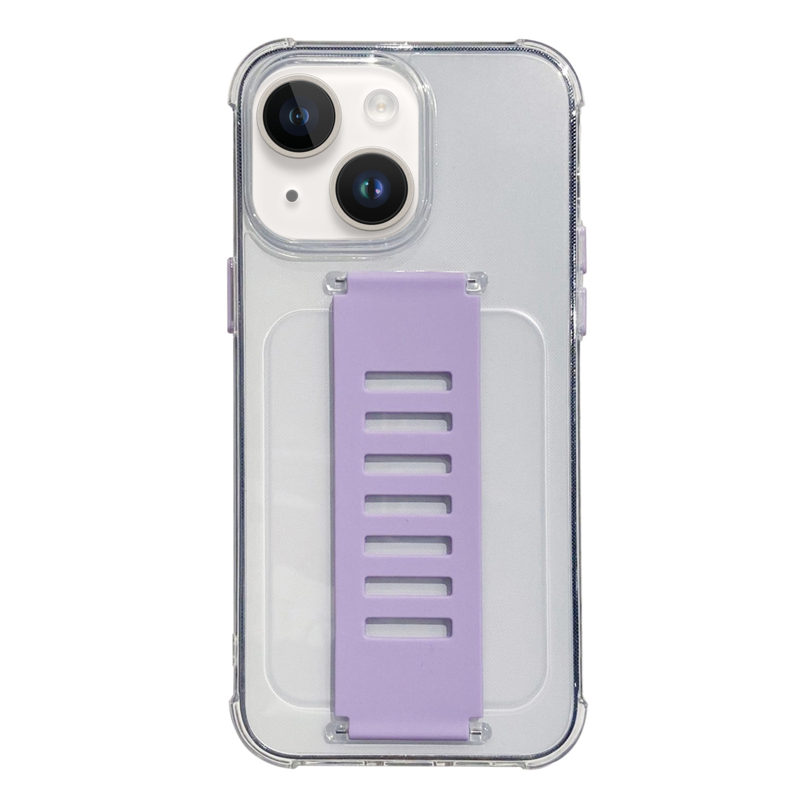 For iPhone 14 Plus Transparent Wristband Shockproof TPU Phone Case(Purple) - Shopkiz.com