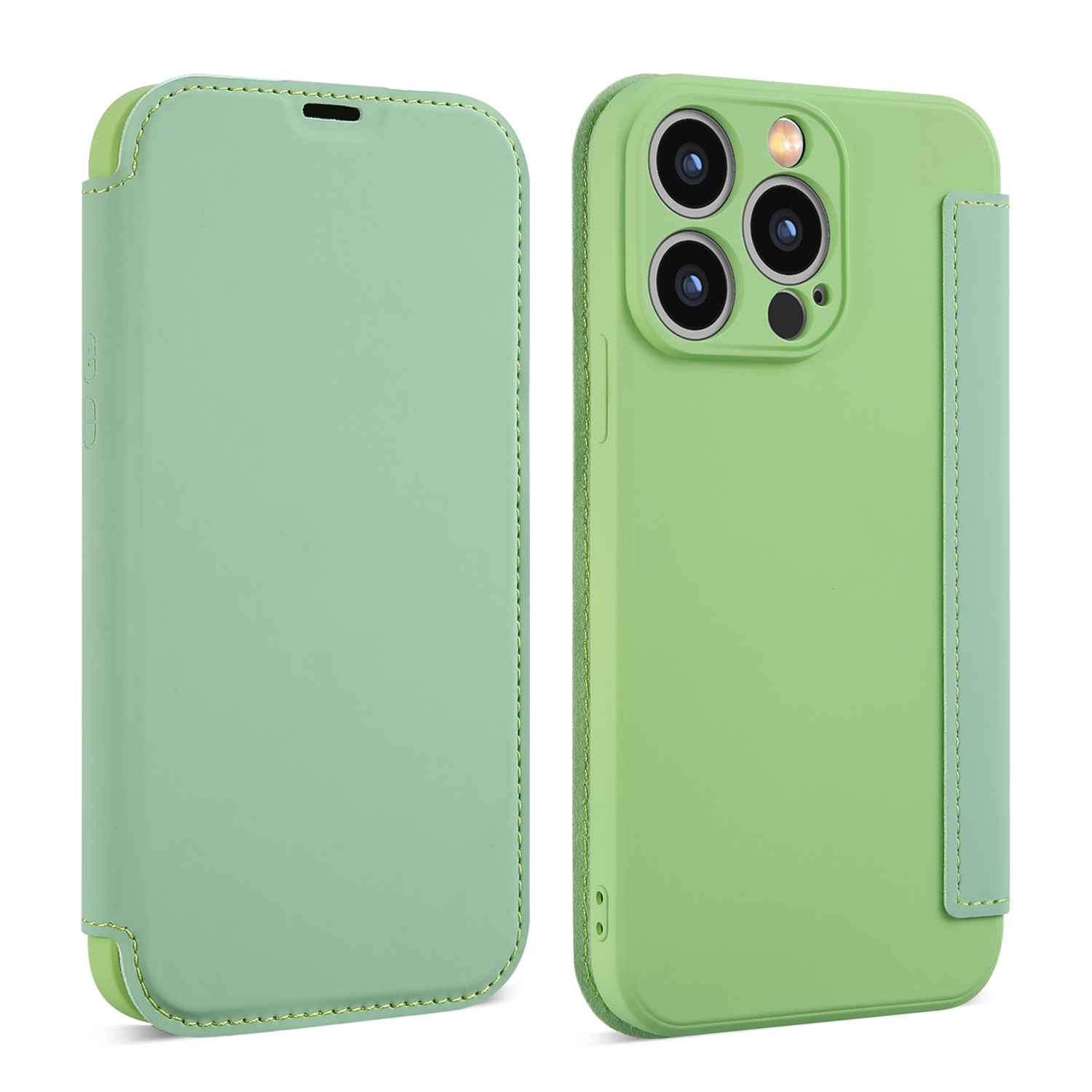 For iPhone 16 Plus Imitate Liquid Skin Feel Leather Phone Case with Card Slots(Tea Green) - Shopkiz.com