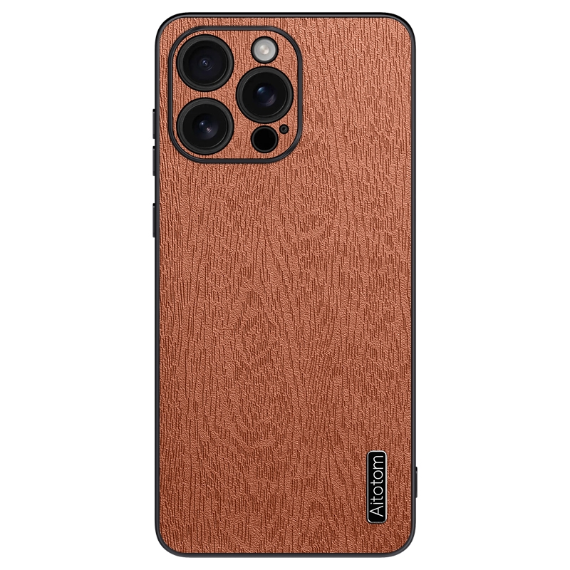 For iPhone 16 Pro Max Tree Bark Leather Shockproof Phone Case(Brown) - Shopkiz.com