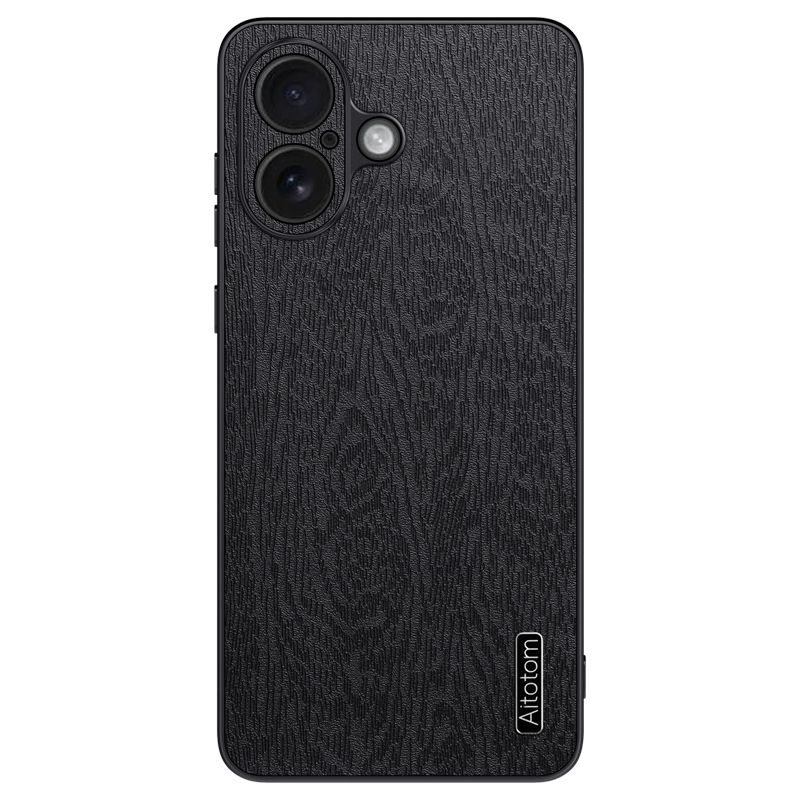 For iPhone 16 Tree Bark Leather Shockproof Phone Case(Black) - Shopkiz.com