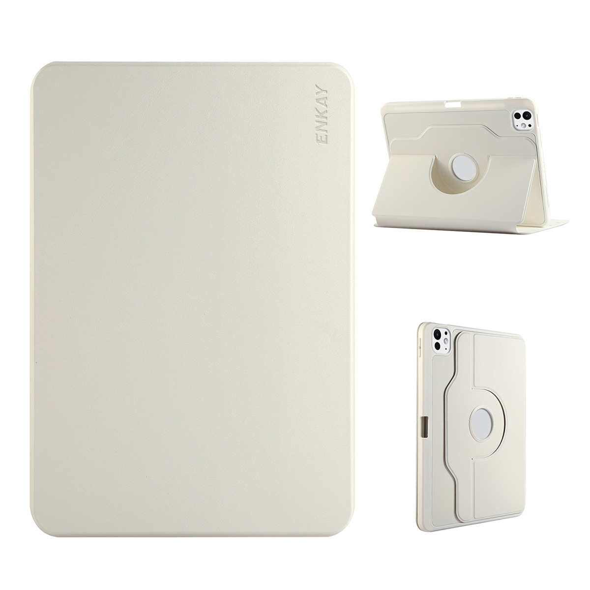 For iPad Pro 13 2025 / 2024 ENKAY 360 Rotation TPU Leather Smart Tablet Case with Pen Slot(Beige) - Shopkiz.com